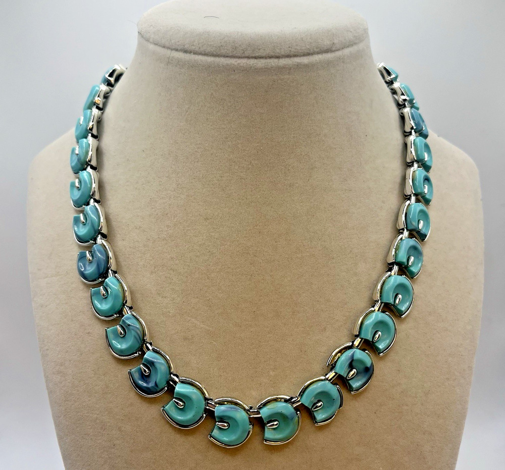 Coro Turquoise Blue Thermoset Choker Necklace Collar Adjustable 50s Vintage